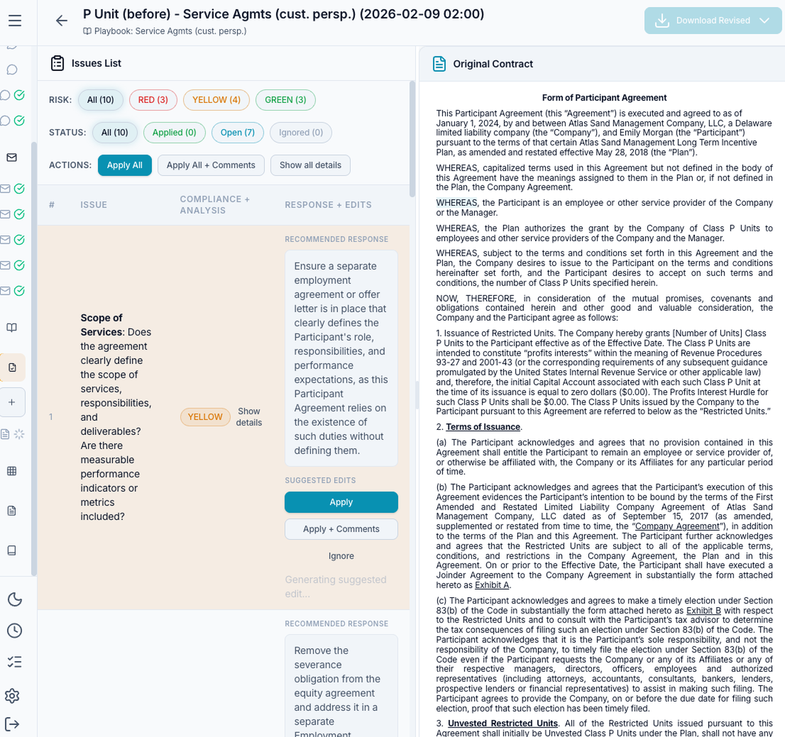 Junior issues list and original contract view in the web app